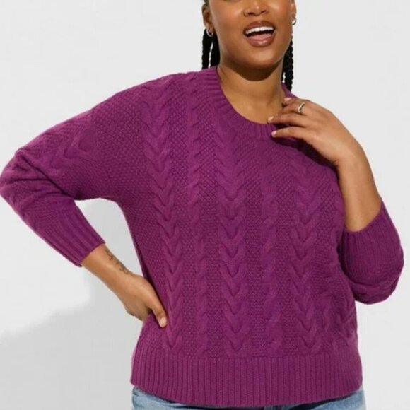 Torrid  Plus Size Cable Crop Pullover Sweater Phlox Purple NWT 2x - Picture 2 of 10